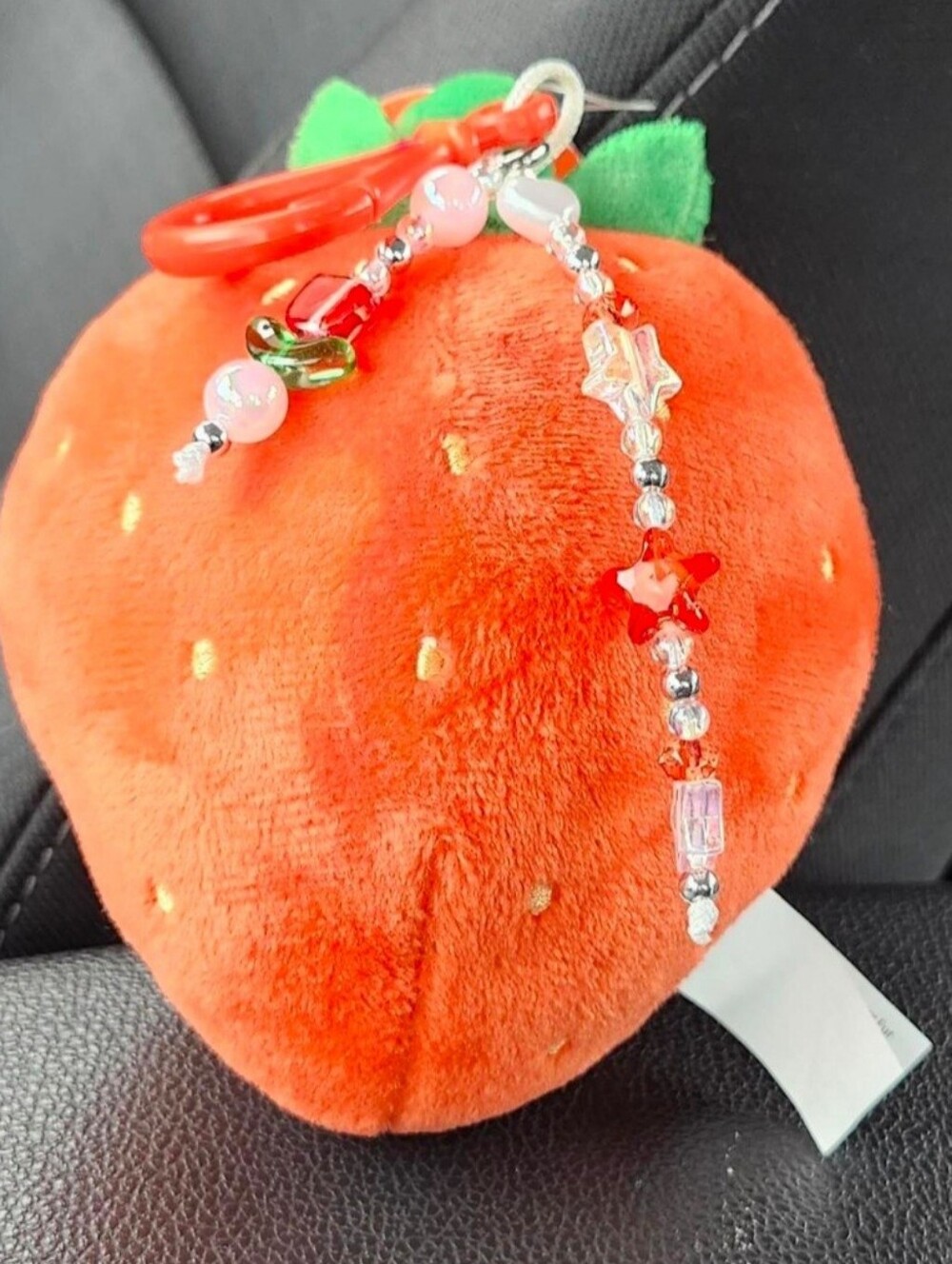 wonder nation Strawberry Plush Fruit Bag Charm with Green Leaf and Beaded Tassel
